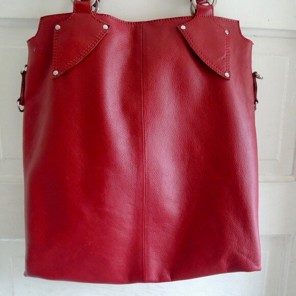 Cristian Red Italian Leather Shoulder Bag Satchel - Picture 6 of 14